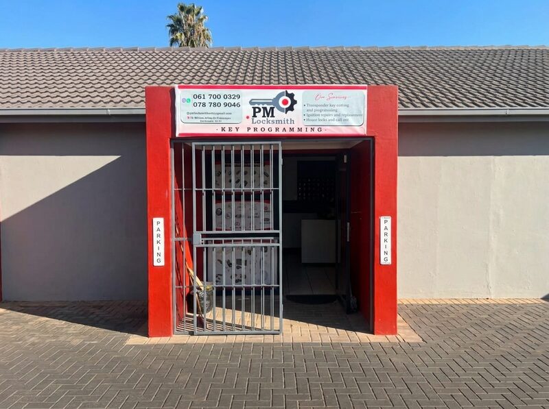 The PM Locksmiths shop entrance at 92 Willem Botha Drive, Eldoraigne, Centurion